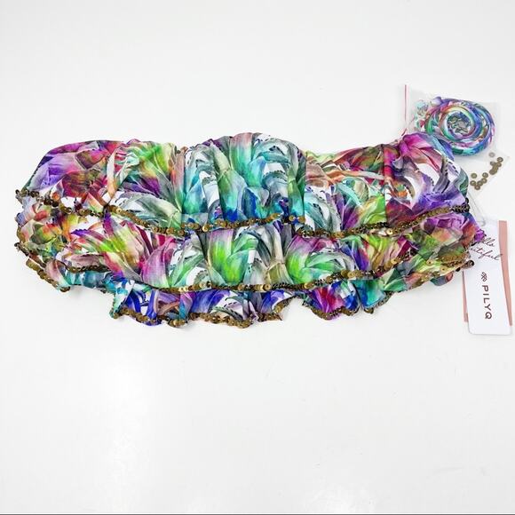 Pilyq Sequin Ruffle Bandeau Bikini Top In Lanai NWT - Picture 5 of 9